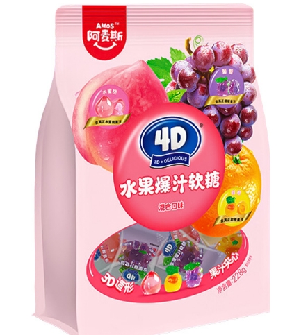 4D水果味爆汁软糖夹心QQ糖爆浆糖果小零食